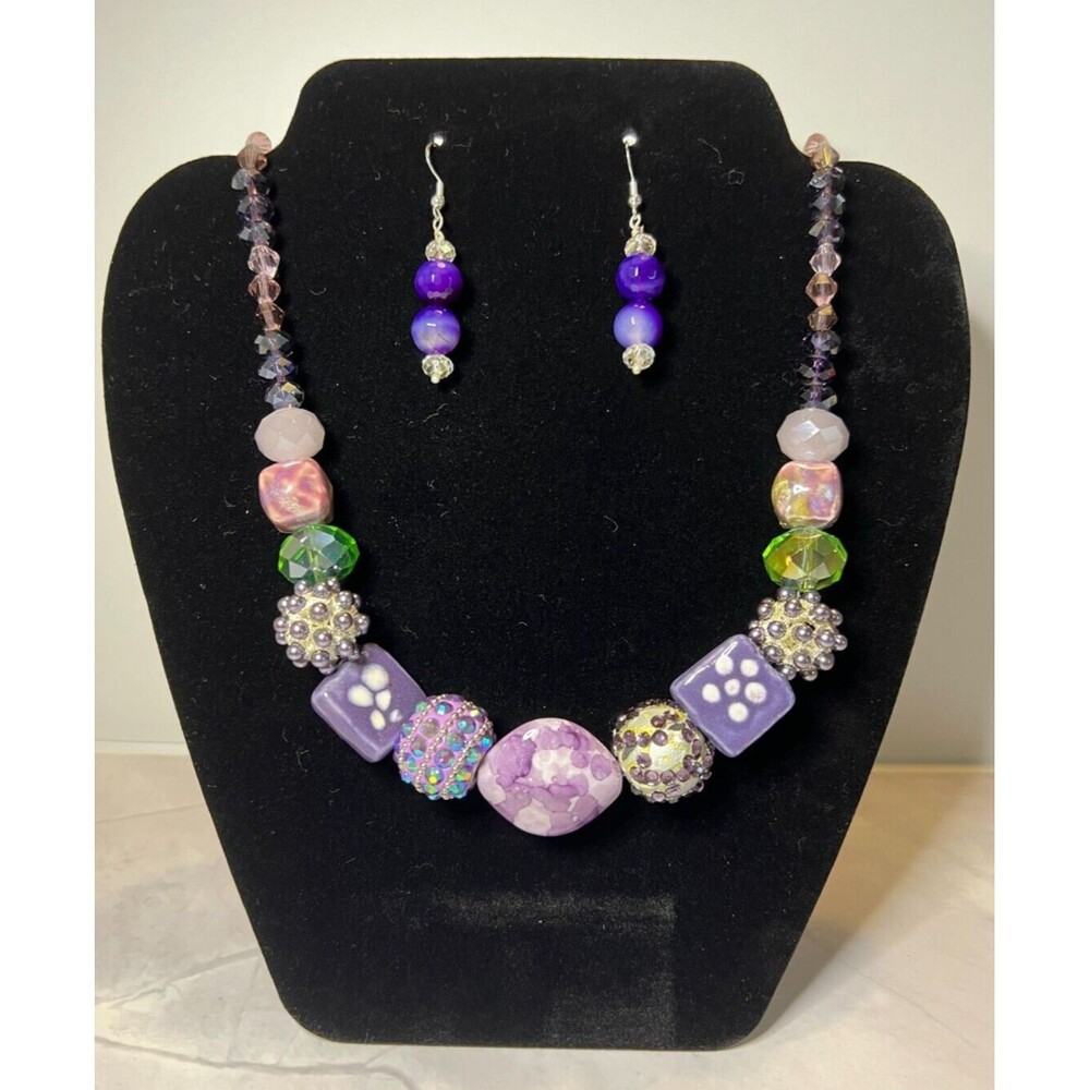 Multi-Colored Glass/ Swarovski Bead, Silver 925 Necklace & Earring Set, (0139)
